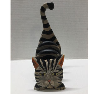 Tiger Lily 1995 Rustic Cat Letter Holder Black Stripe Wooden Folk Art Organizer